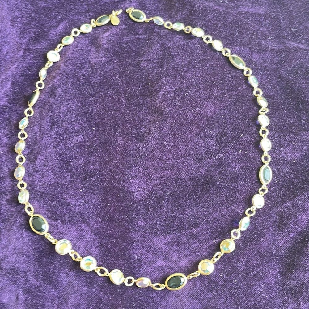 Austrian Crystal Necklace - Gold with Black & Iridescent Crystals